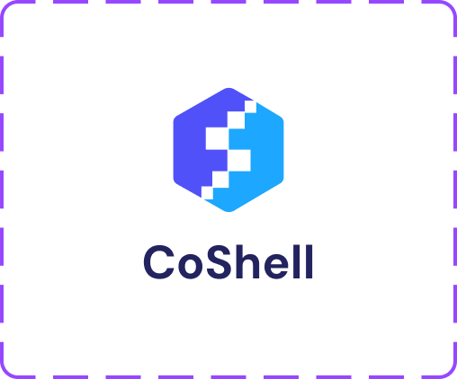 CoShell geometric blue and violet logo with wordmark