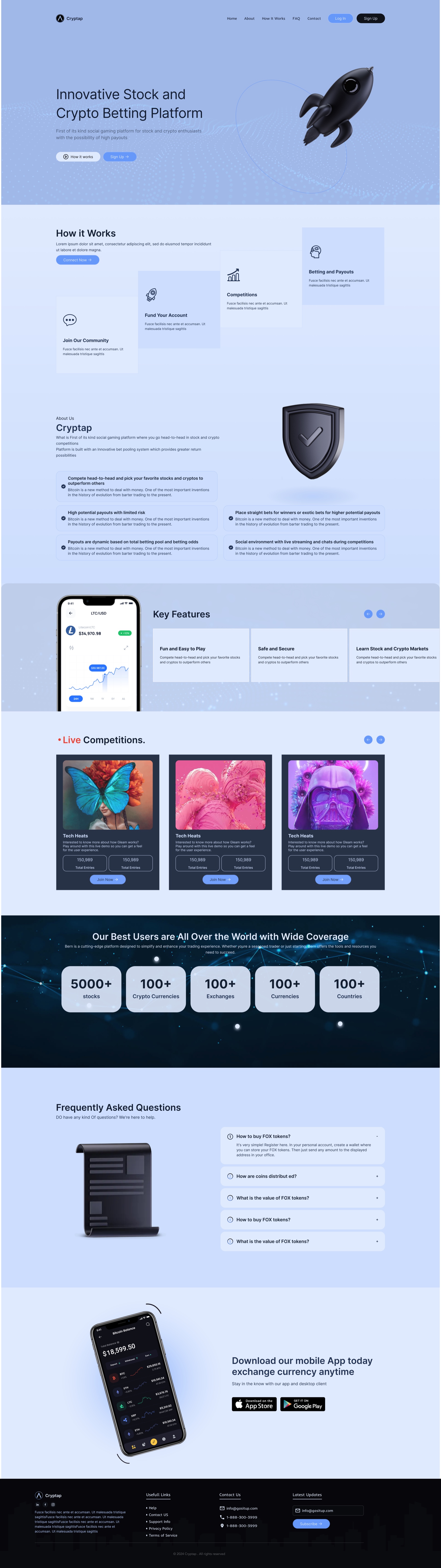 Complete Cryptap landing page in the light theme