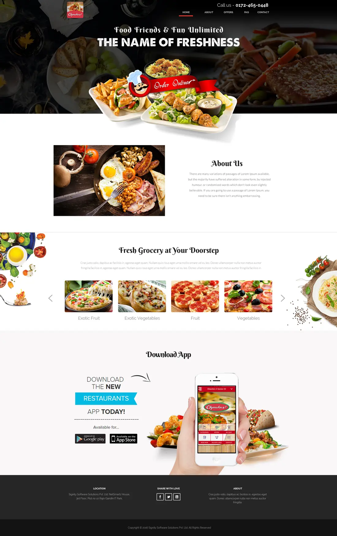 Chawla's 2 restaurant home page with online ordering